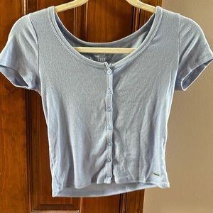 hollister light blue button up top | size small